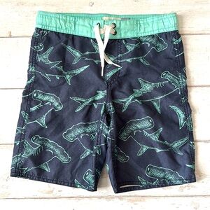 Old Navy 6/7 Boys Shark Print Swimsuit Swim Trunks Blue Teal Kids Size 6 7